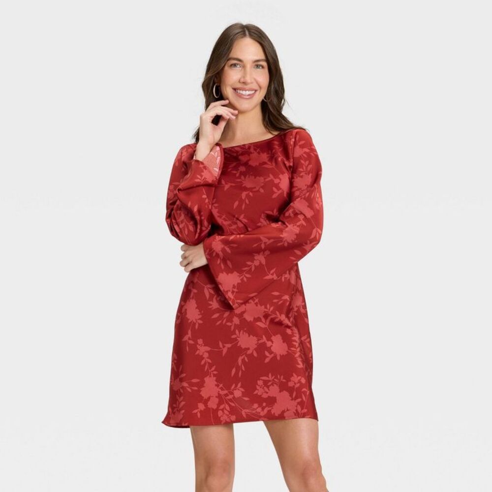 Women's Twist Back Mini Dress - A New Day Red Floral XS